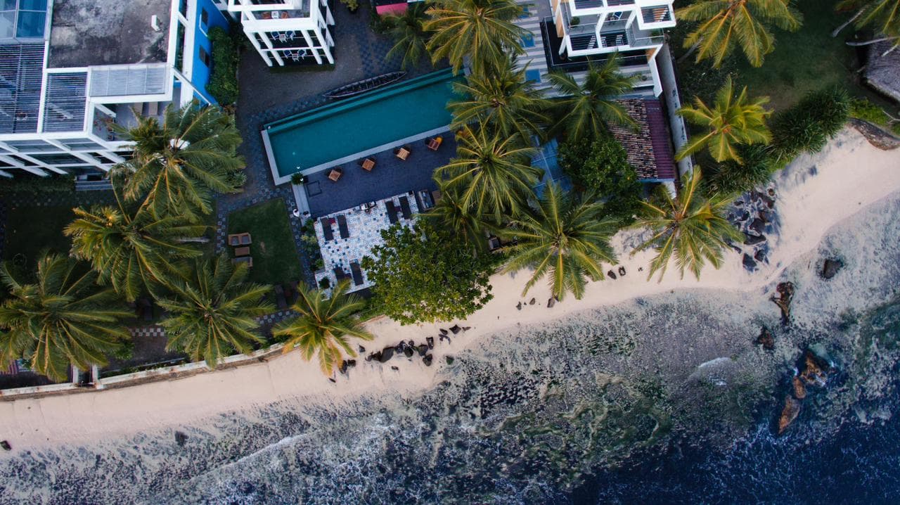 Sri Lanka beach resort aerial view